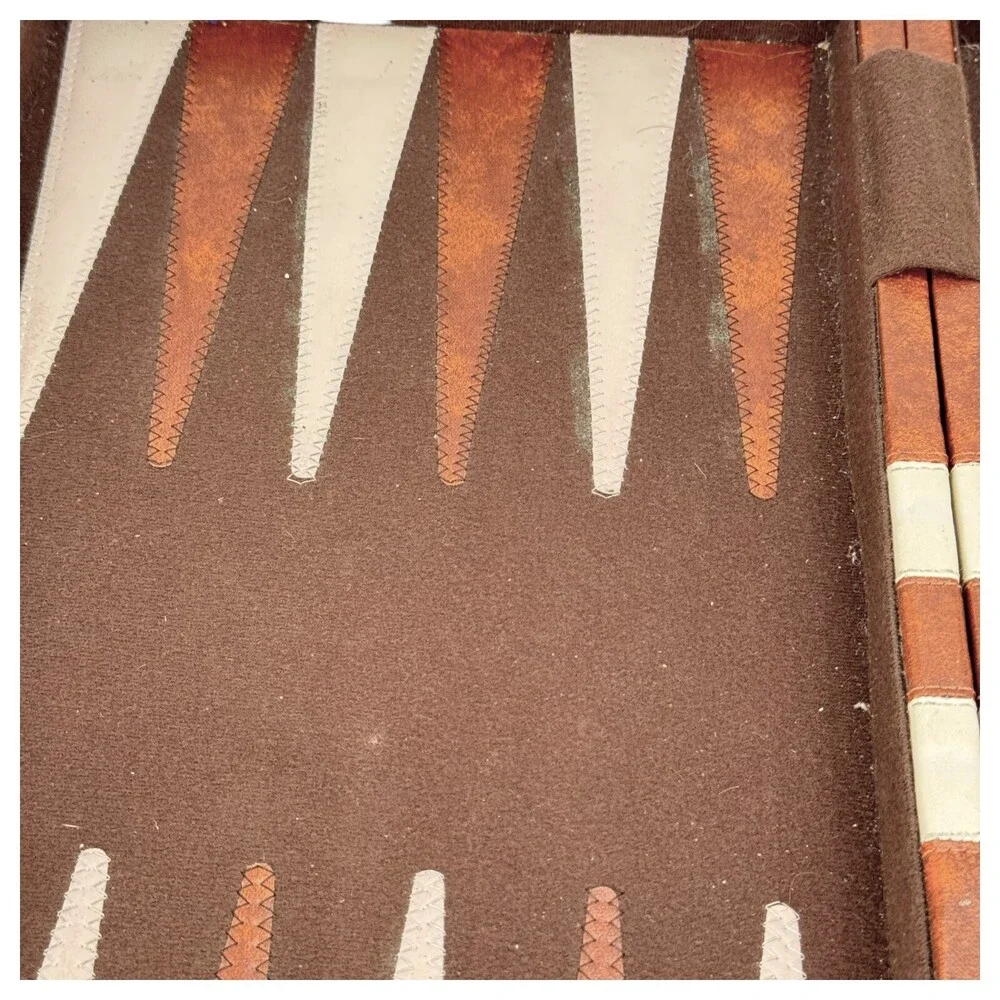 Extra Large Backgammon Game Set Brown White Checkers Leatherette Case Complete - Picture 5 of 9
